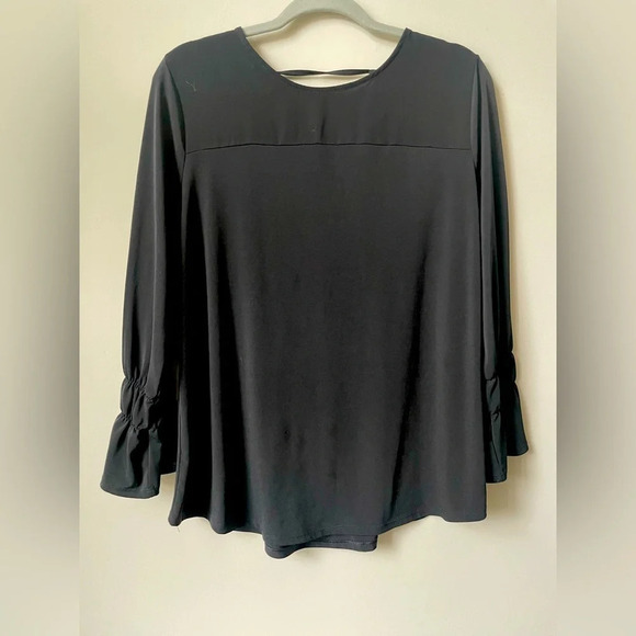 CHICOS Womens  BLACK Tunic STRETCH JERSEY Long Poet SLEEVE TOP SIZE 2 - Picture 1 of 5